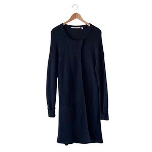 SOFT SURROUNDINGS Marcella Ribbed Knit Cardigan Tunic Sweater Wool Blend Black L